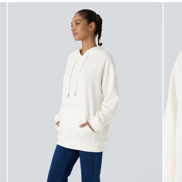 NWT Halara Hooded Drawstring  Crossover Split Sweatshirt - Picture 1 of 15